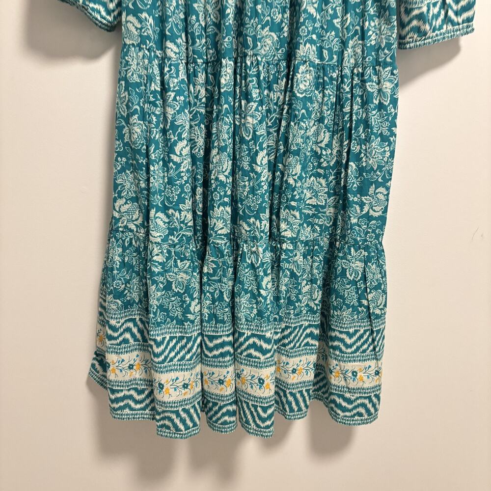 Tuckernuck Teal Floral Tiered Mini Dress with White and Yellow Accents - Picture 6 of 10